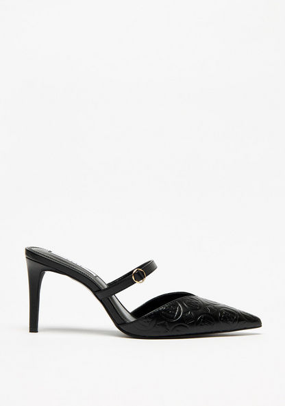 Elle Women's Logo Embossed Pointed-Toe Sandals with Stiletto Heels-Women%27s Heel Sandals-image-0