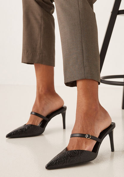 Elle Women's Logo Embossed Pointed-Toe Sandals with Stiletto Heels-Women%27s Heel Sandals-image-1