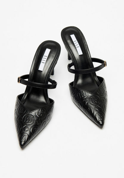 Elle Women's Logo Embossed Pointed-Toe Sandals with Stiletto Heels-Women%27s Heel Sandals-image-2