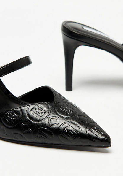 Elle Women's Logo Embossed Pointed-Toe Sandals with Stiletto Heels-Women%27s Heel Sandals-image-3