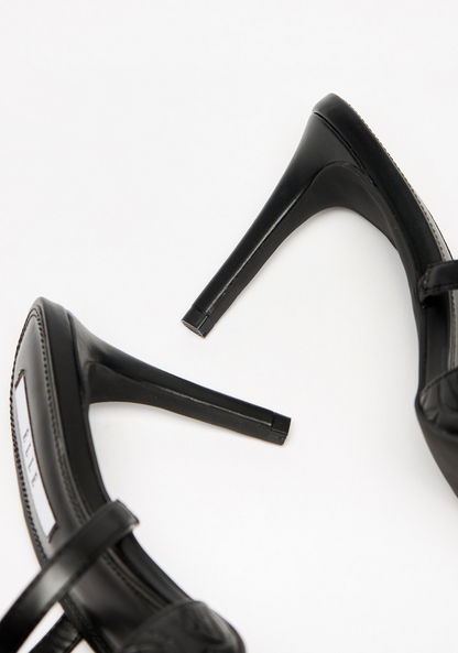 Elle Women's Logo Embossed Pointed-Toe Sandals with Stiletto Heels-Women%27s Heel Sandals-image-5