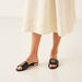 Elle Women's Striped Slip-On Slide Sandals with Embellished Metal Logo Trim-Women%27s Flat Sandals-thumbnailMobile-1