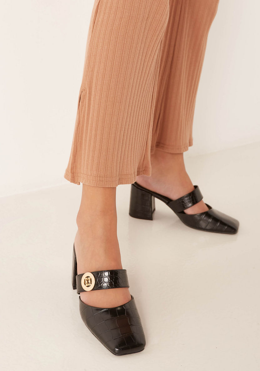 Elle Women's Textured Slip-On Shoes with Block Heels-Women%27s Heel Shoes-image-0