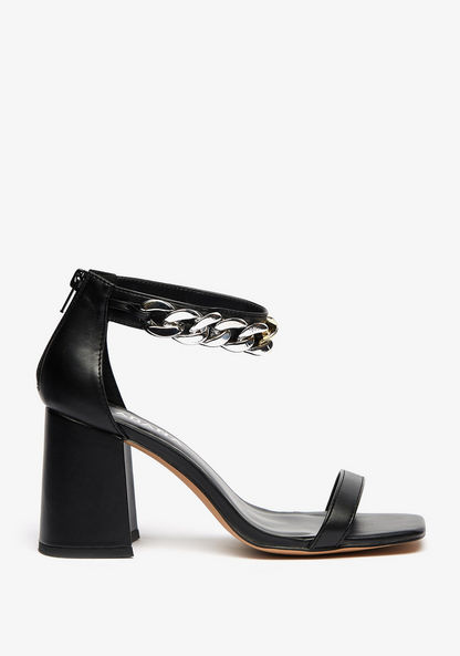 Haadana Solid Block Heels Ankle Strap Sandals with Chain Accent