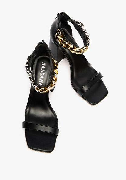 Haadana Solid Block Heels Ankle Strap Sandals with Chain Accent-Women%27s Heel Sandals-image-2