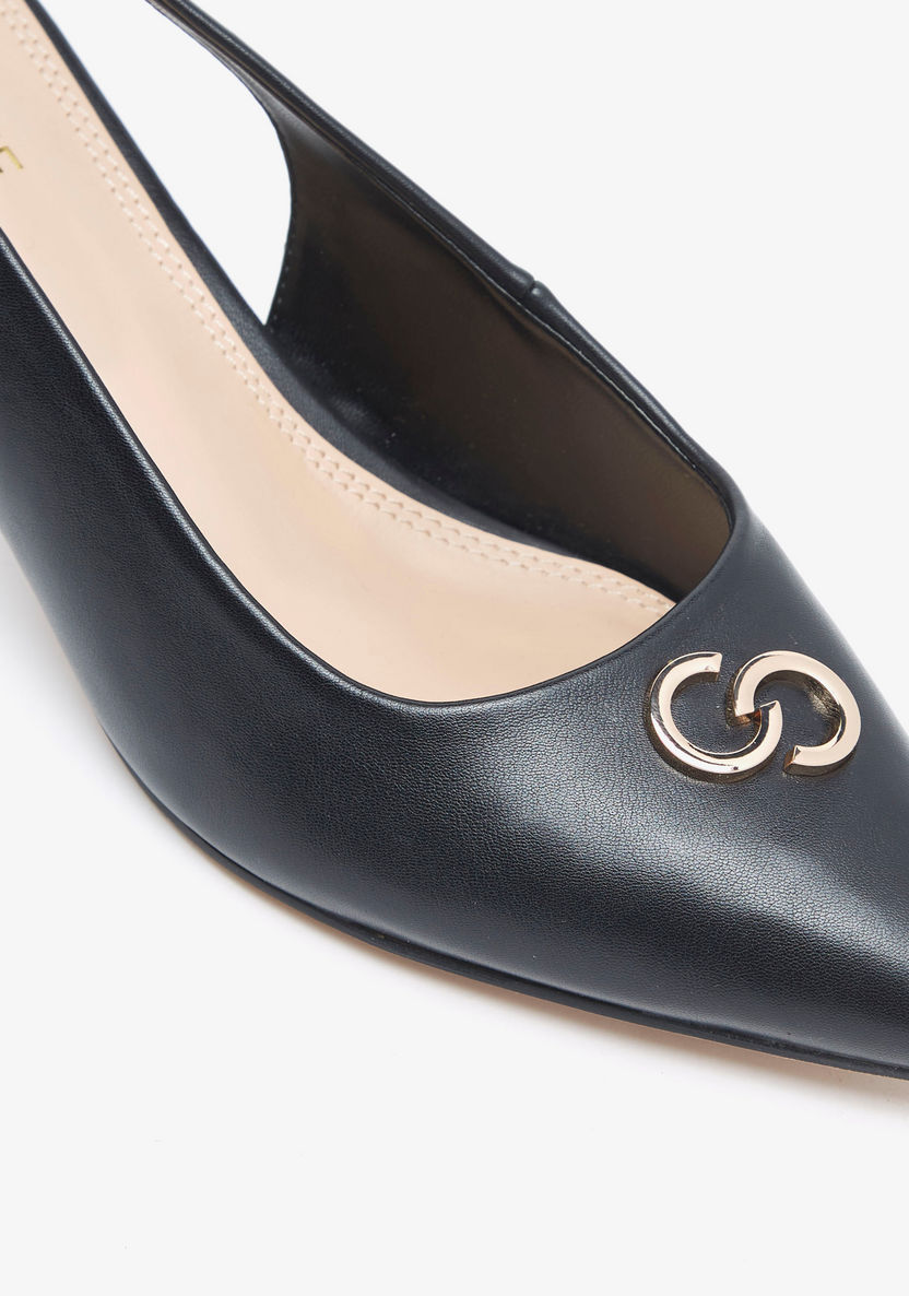 Celeste Women's Logo Detail Kitten Heels Shoes with Buckle Closure-Women%27s Heel Shoes-image-4