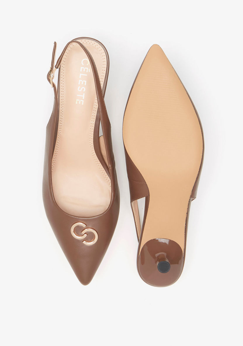Celeste Women's Logo Detail Kitten Heels Shoes with Buckle Closure-Women%27s Heel Shoes-image-3