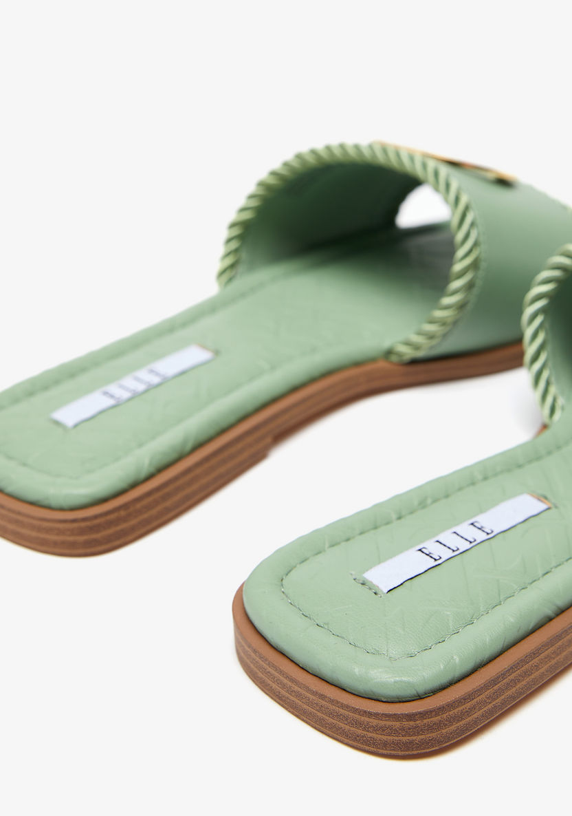 ELLE Women's Monogram Embossed Slip-On Sandals-Women%27s Flat Sandals-image-2