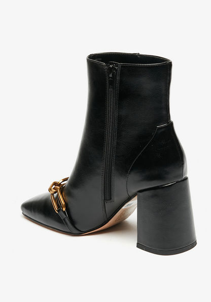 Celeste Square Toe Ankle Boots with Block Heel and Chain Detail