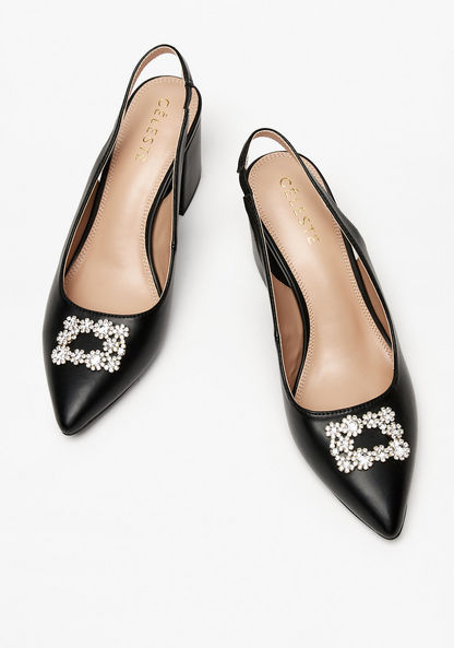 Celeste Women's Embellished Slingback Pumps with Block Heels-Women%27s Heel Shoes-image-1