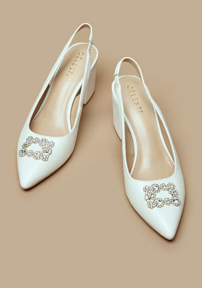 Celeste Women's Embellished Slingback Pumps with Block Heels-Women%27s Heel Shoes-image-2