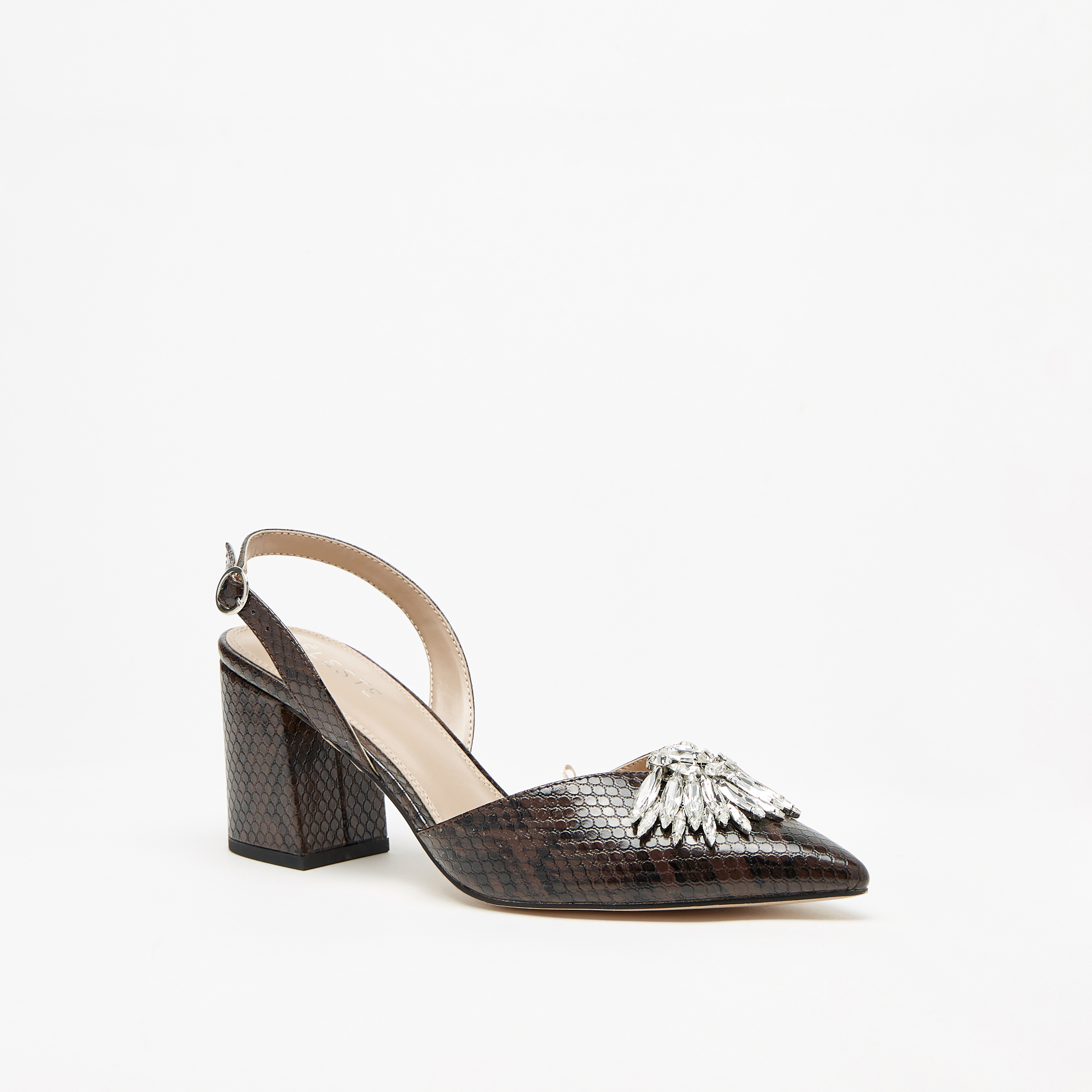 حذاء كلاسيكي بكعب عريض مزين بطبعات جلد الثعبان مع إبزيم إغلاق للنساء من سيليست-women-shoes-heels-image-6