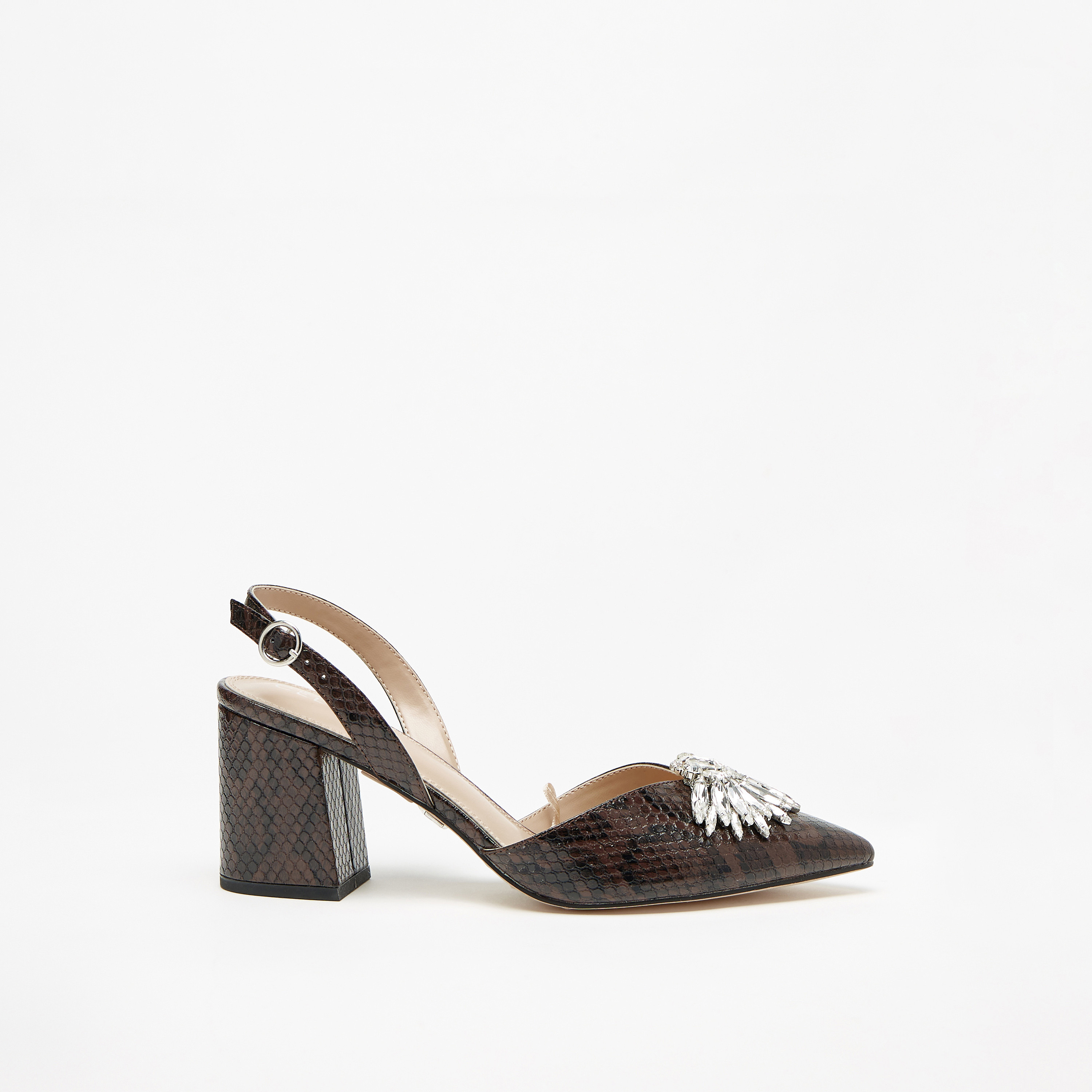 حذاء كلاسيكي بكعب عريض مزين بطبعات جلد الثعبان مع إبزيم إغلاق للنساء من سيليست-women-shoes-heels-image-8