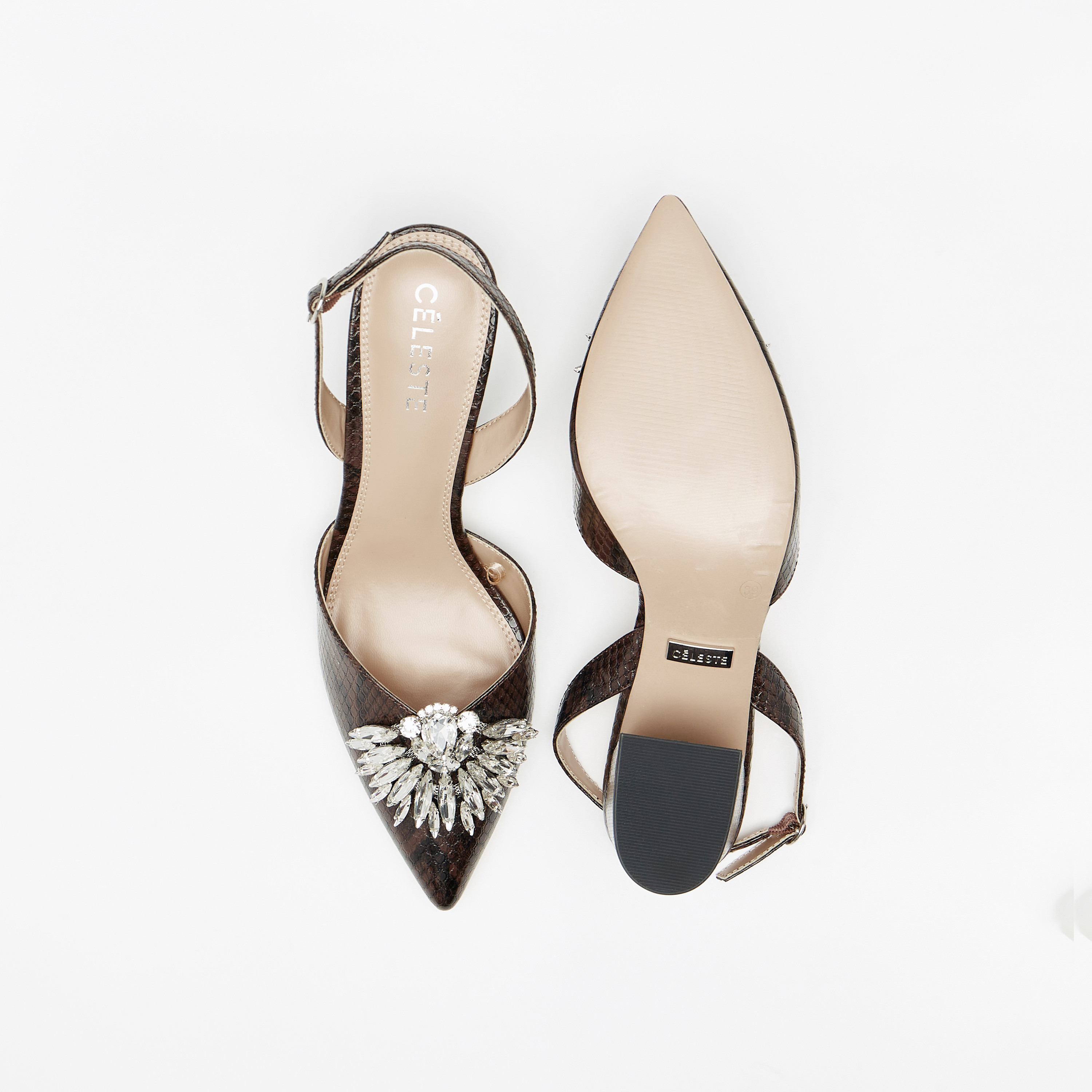 حذاء كلاسيكي بكعب عريض مزين بطبعات جلد الثعبان مع إبزيم إغلاق للنساء من سيليست-women-shoes-heels-image-9