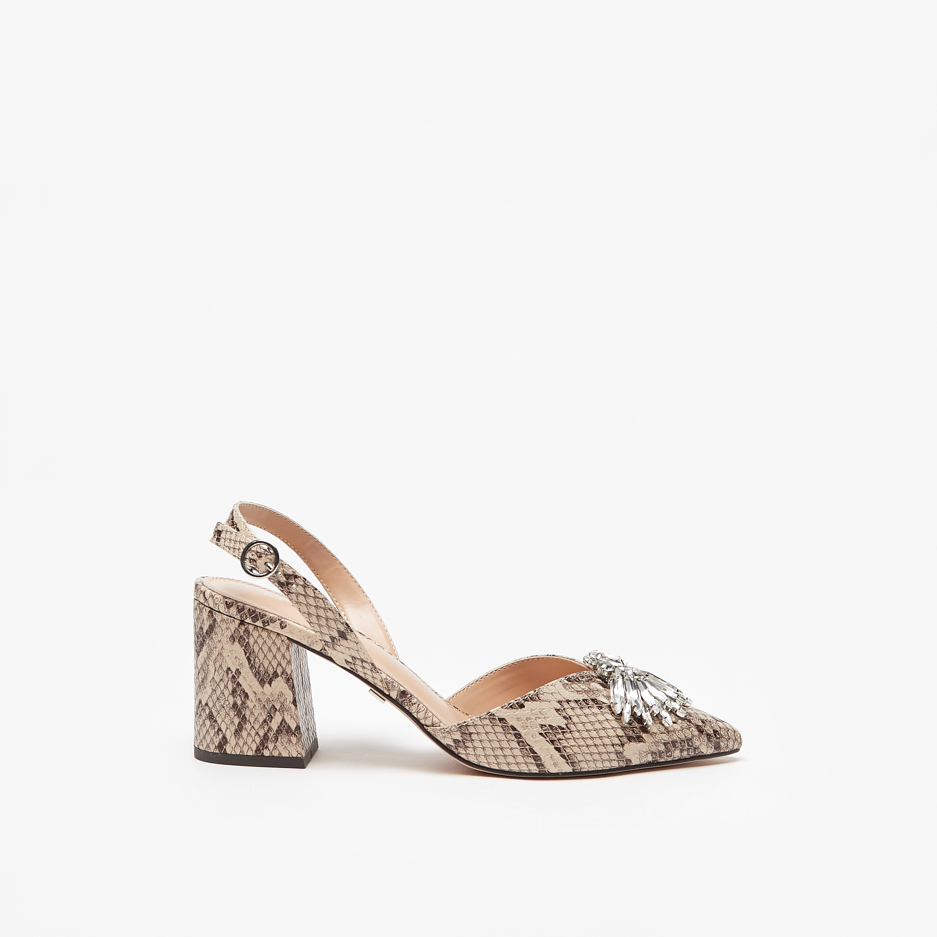 حذاء كلاسيكي بكعب عريض مزين بطبعات جلد الثعبان مع إبزيم إغلاق للنساء من سيليست-women-shoes-heels-image-3
