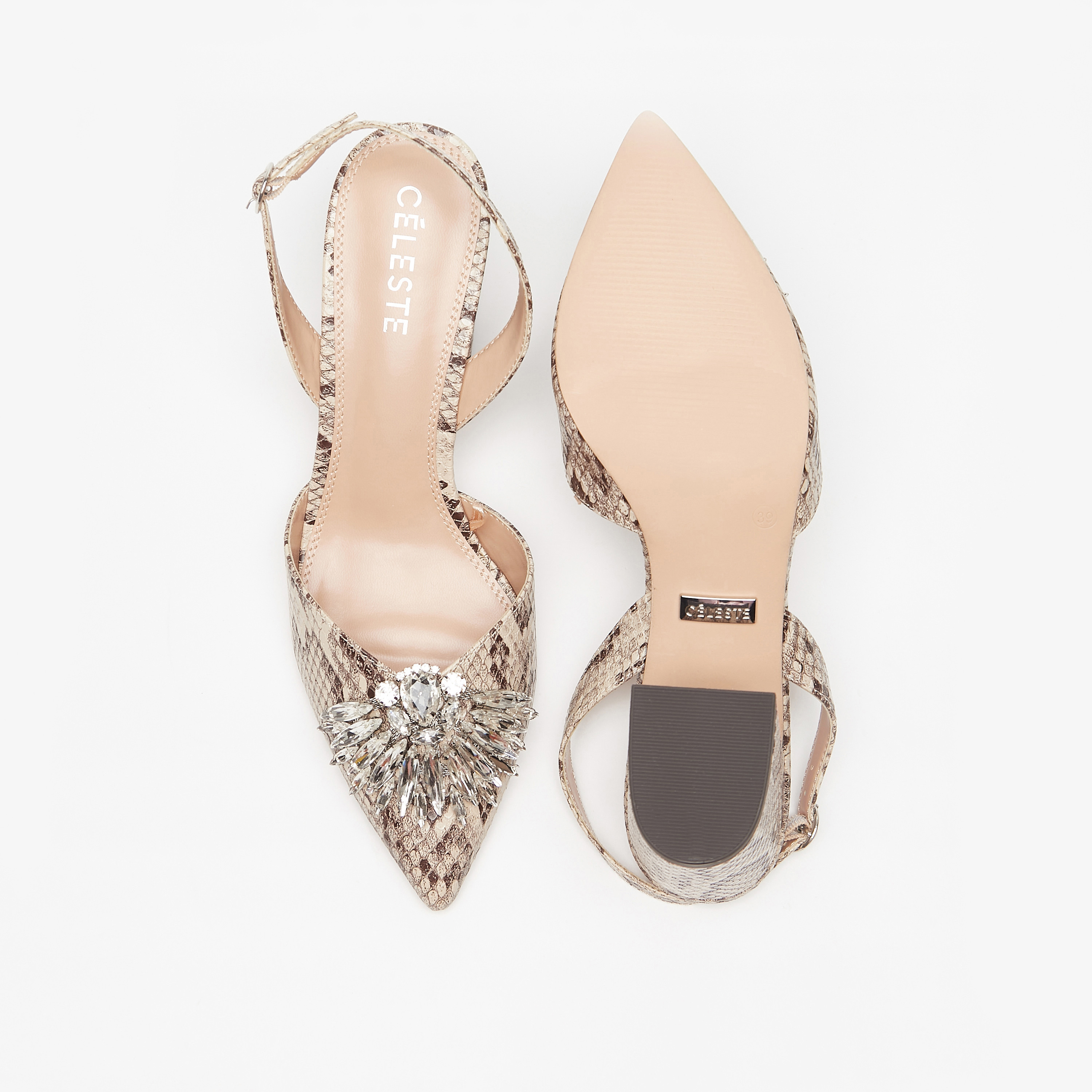 حذاء كلاسيكي بكعب عريض مزين بطبعات جلد الثعبان مع إبزيم إغلاق للنساء من سيليست-women-shoes-heels-image-4