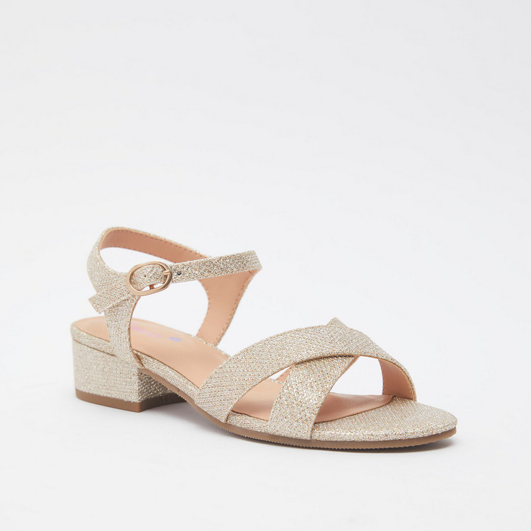 Litte Missy Glitter Finished Textured Heel Sandals with Buckle Closure