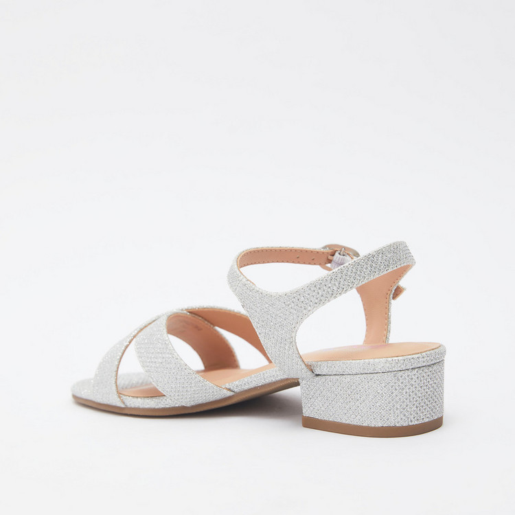 Litte Missy Glitter Finished Textured Heel Sandals with Buckle Closure