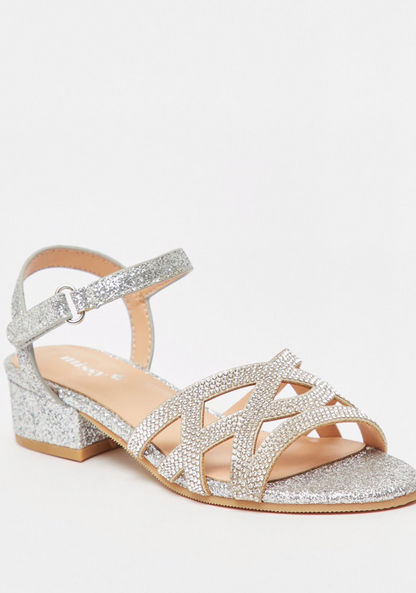 Little Missy Embellished Heel Sandals with Hook and Loop Closure-Girl%27s Sandals-image-1
