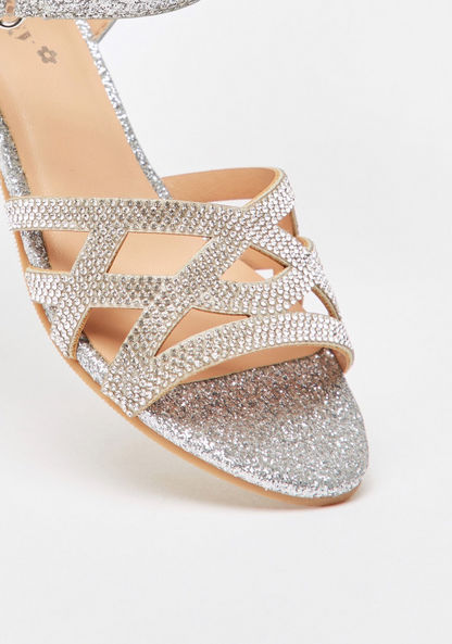 Little Missy Embellished Heel Sandals with Hook and Loop Closure-Girl%27s Sandals-image-3