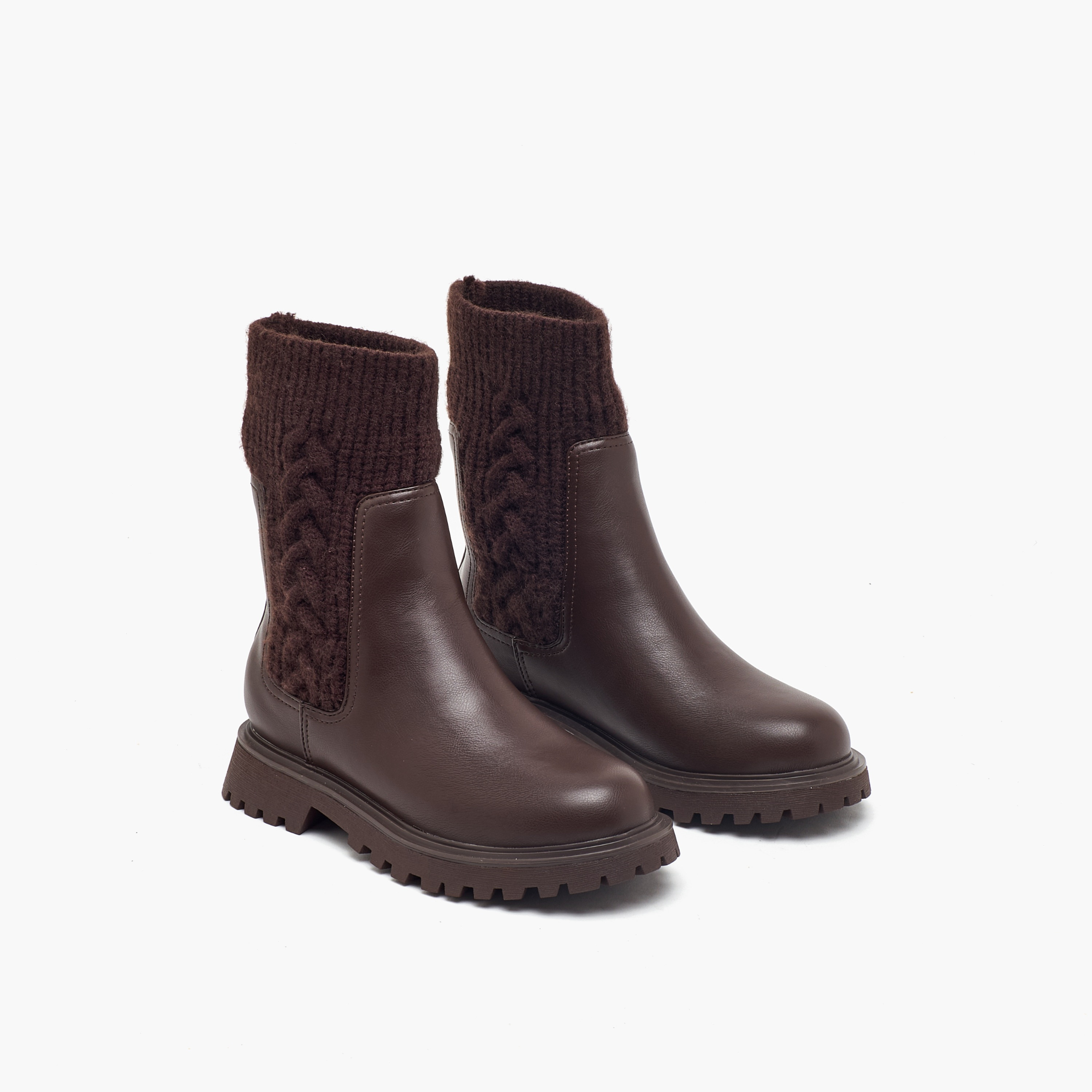 Little Missy Girls Cable Knit High Cut Boots-girls-shoes-boots-image-1