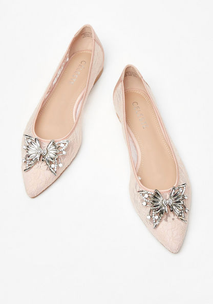 Celeste Women's Butterfly Accented Slip-On Pointed Toe Ballerina Shoes-Women%27s Ballerinas-image-1
