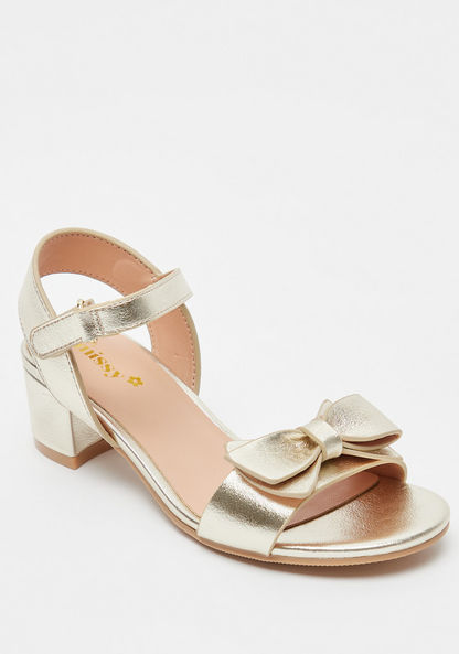 Little Missy Bow Accented Block Heel Sandals with Hook and Loop Closure-Girl%27s Sandals-image-1