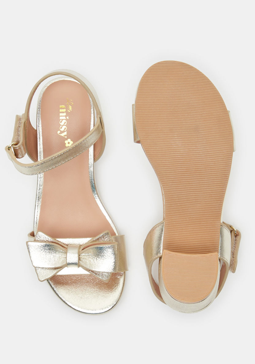 Little Missy Bow Accented Block Heel Sandals with Hook and Loop Closure-Girl%27s Sandals-image-4