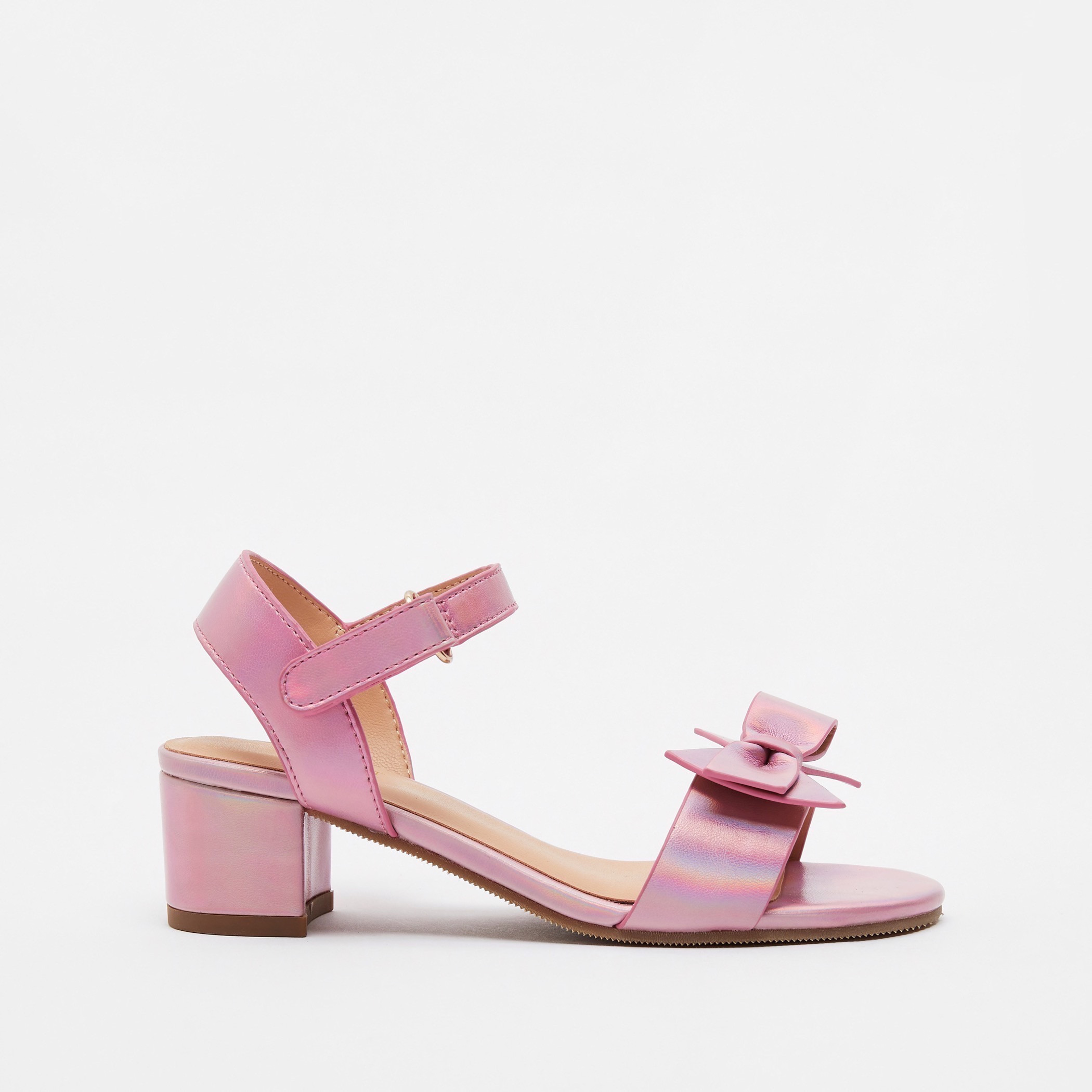 Textured Block Heels Sandals with Bow Accent