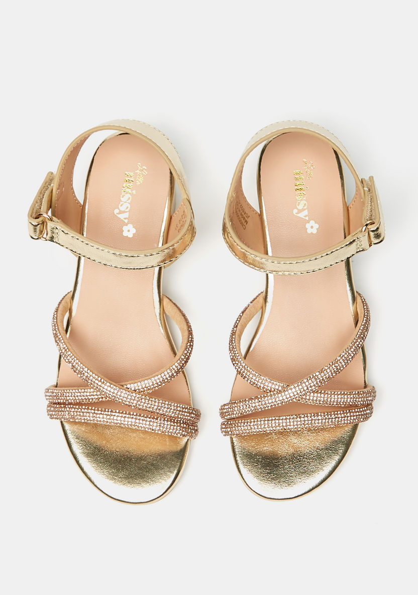 Little Missy Embellished Block Heel Sandals with Hook and Loop Closure-Girl%27s Sandals-image-0