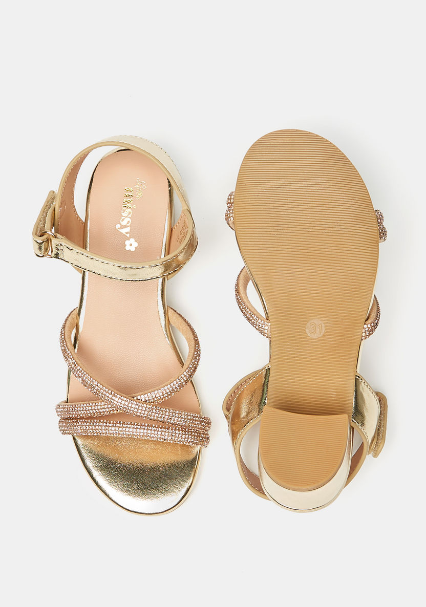 Little Missy Embellished Block Heel Sandals with Hook and Loop Closure-Girl%27s Sandals-image-4