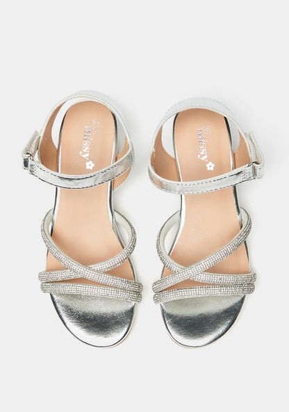 Little Missy Embellished Block Heel Sandals with Hook and Loop Closure-Girl%27s Sandals-image-2