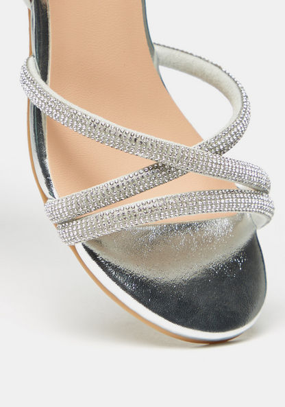 Little Missy Embellished Block Heel Sandals with Hook and Loop Closure-Girl%27s Sandals-image-3