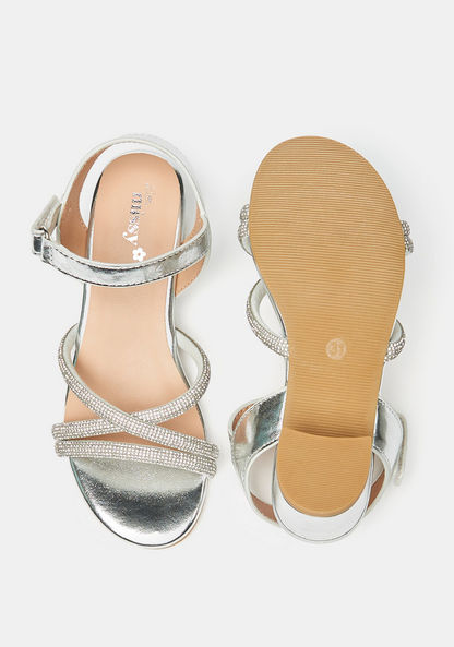 Little Missy Embellished Block Heel Sandals with Hook and Loop Closure-Girl%27s Sandals-image-4