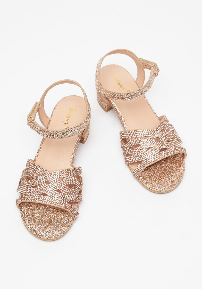 Little Missy Glitter Detail Sandals with Hook and Loop Closure-Girl%27s Sandals-image-1