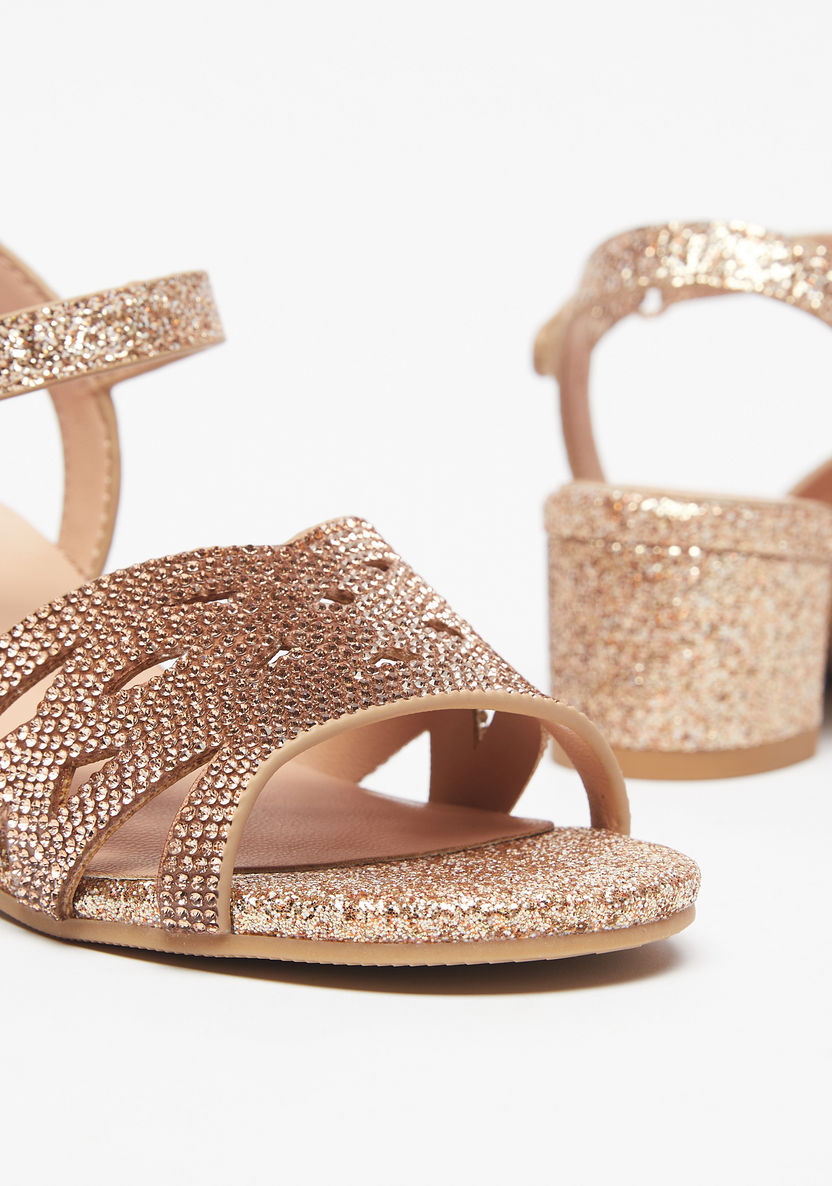 Little Missy Glitter Detail Sandals with Hook and Loop Closure-Girl%27s Sandals-image-2