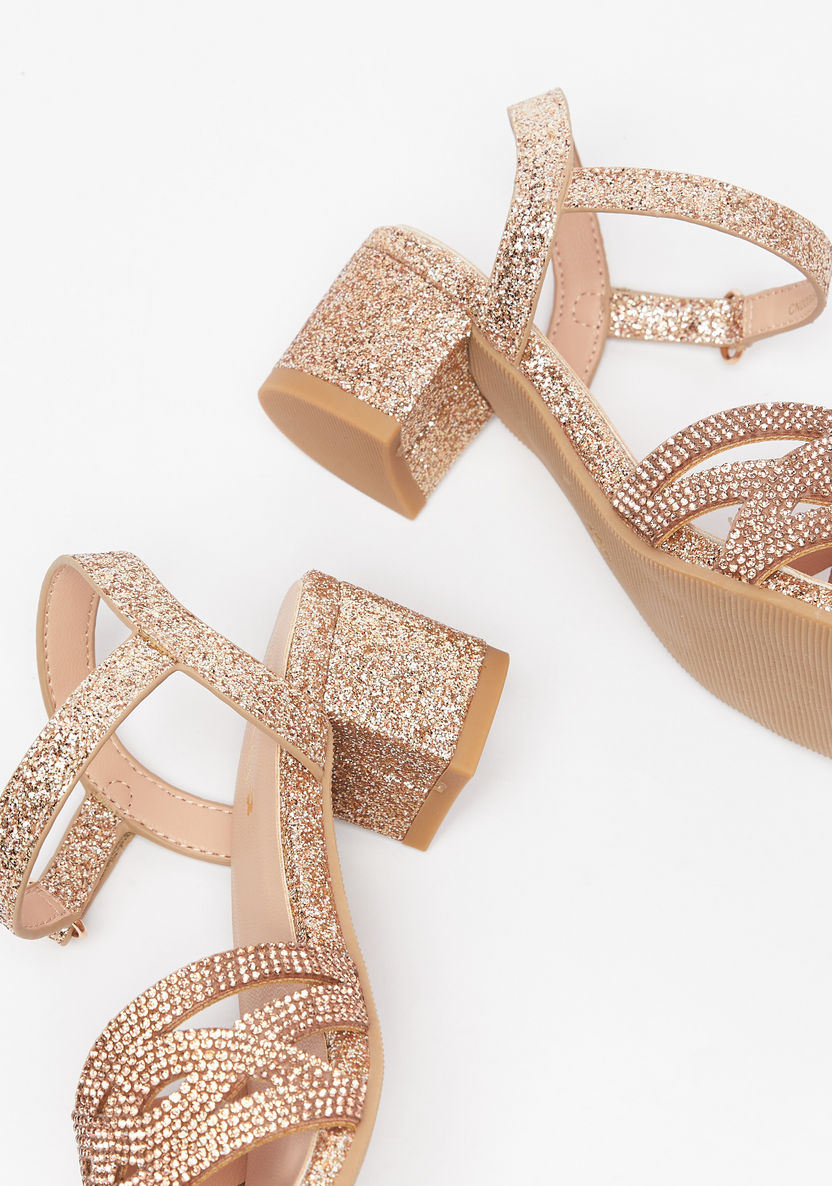 Little Missy Glitter Detail Sandals with Hook and Loop Closure-Girl%27s Sandals-image-3