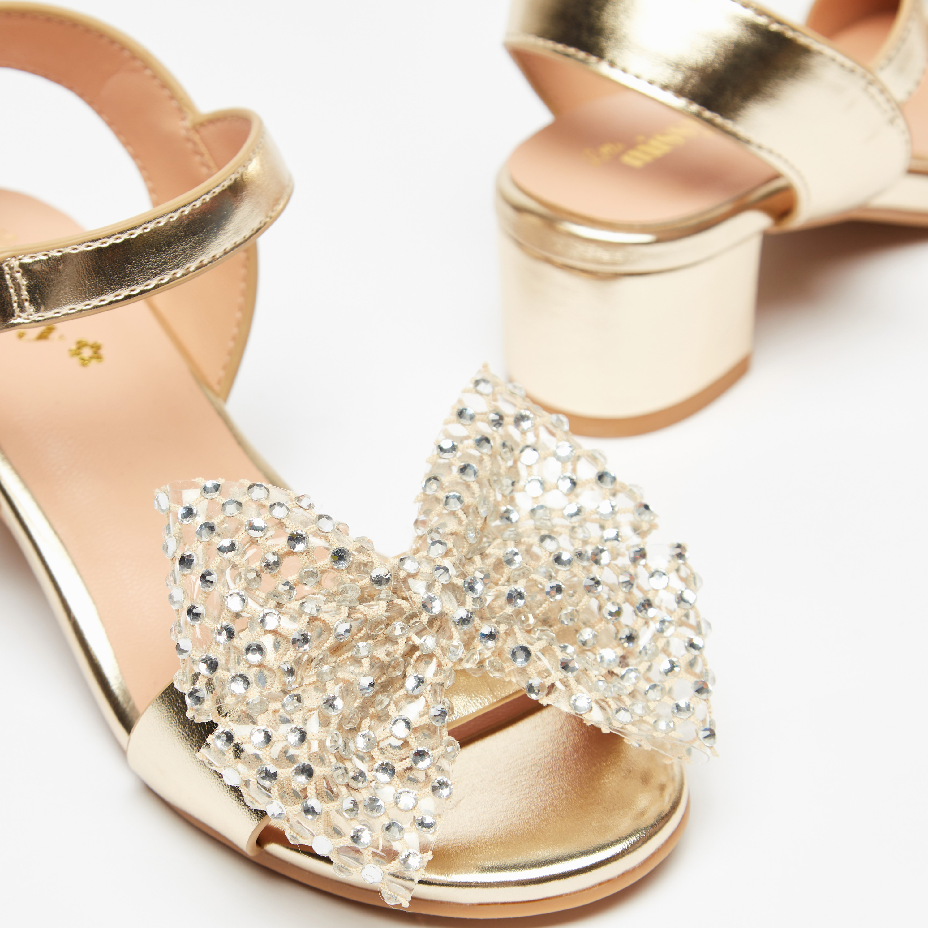 Little Missy Embellished Bow Block Heel Sandals with Hook and Loop Closure-girls-shoes-sandals-image-3
