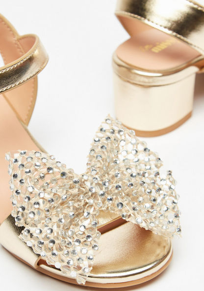 Little Missy Embellished Bow Block Heel Sandals with Hook and Loop Closure-Girl%27s Sandals-image-2
