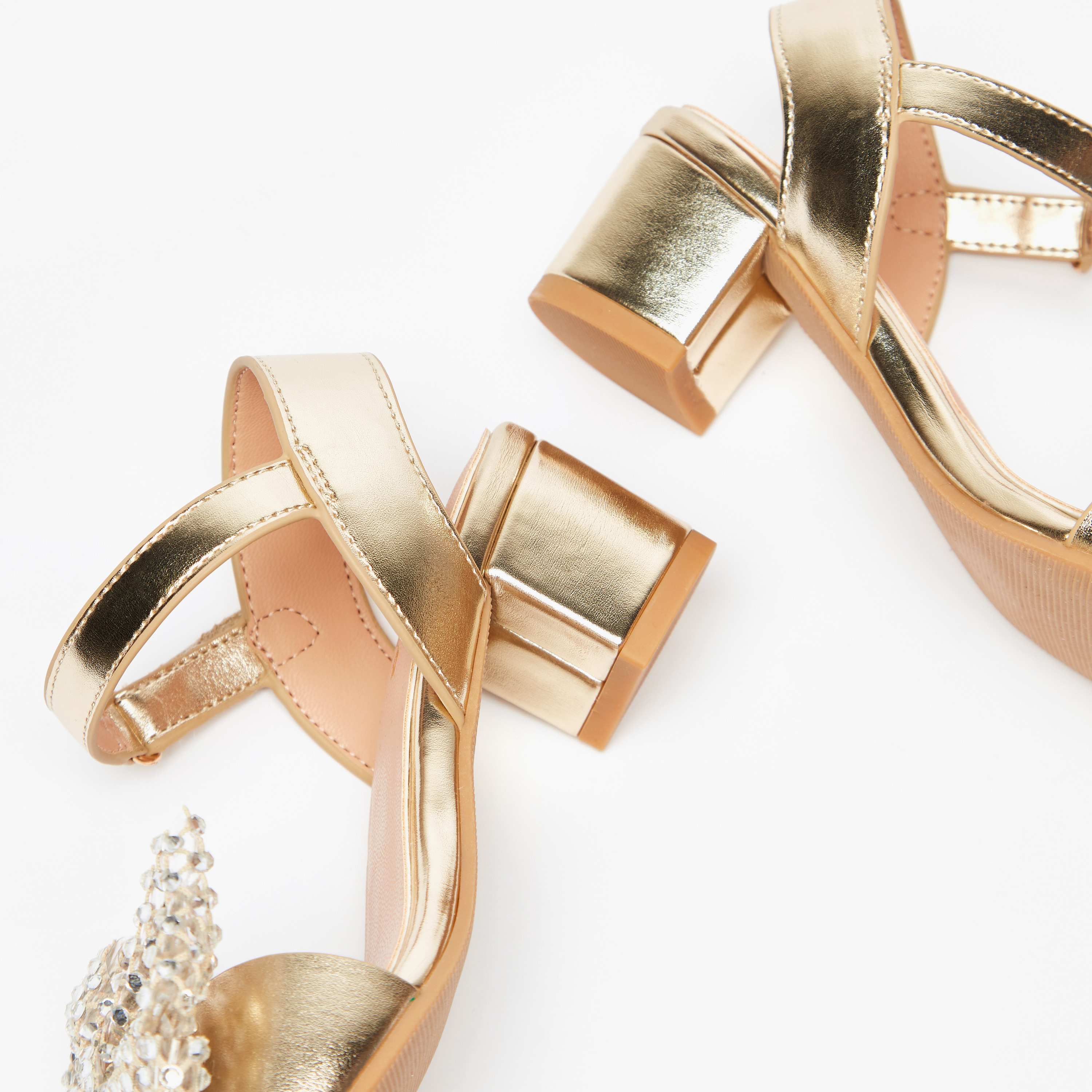 Little Missy Embellished Bow Block Heel Sandals with Hook and Loop Closure-girls-shoes-sandals-image-4
