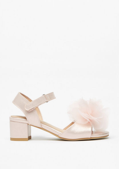 Little Missy Flower Applique Sandals with Block Heels