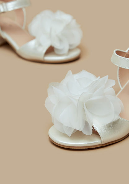 Little Missy Flower Applique Sandals with Block Heels