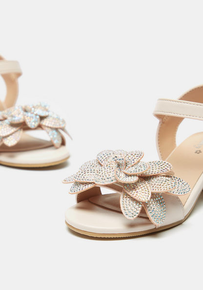 Little Missy Embellished Floral Applique Sandals with Block Heels-Girl%27s Sandals-image-2