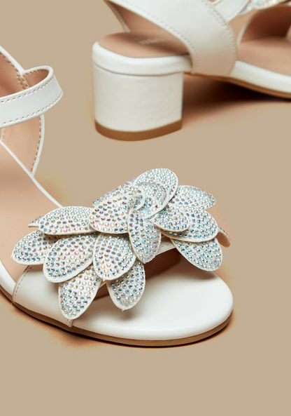 Little Missy Embellished Floral Applique Sandals with Block Heels