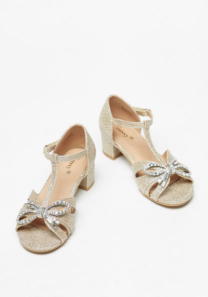 Little Missy Embellished Bow Block Heel Sandals with Hook and Loop Closure-Girl%27s Sandals-image-1