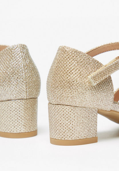 Little Missy Embellished Bow Block Heel Sandals with Hook and Loop Closure-Girl%27s Sandals-image-3