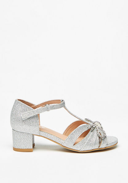 Little Missy Embellished Bow Block Heel Sandals with Hook and Loop Closure-Girl%27s Sandals-image-0