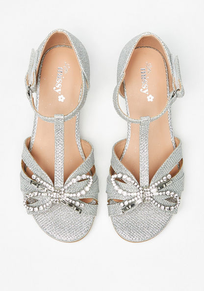 Little Missy Embellished Bow Block Heel Sandals with Hook and Loop Closure-Girl%27s Sandals-image-2