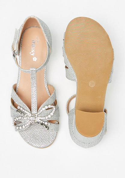Little Missy Embellished Bow Block Heel Sandals with Hook and Loop Closure-Girl%27s Sandals-image-4