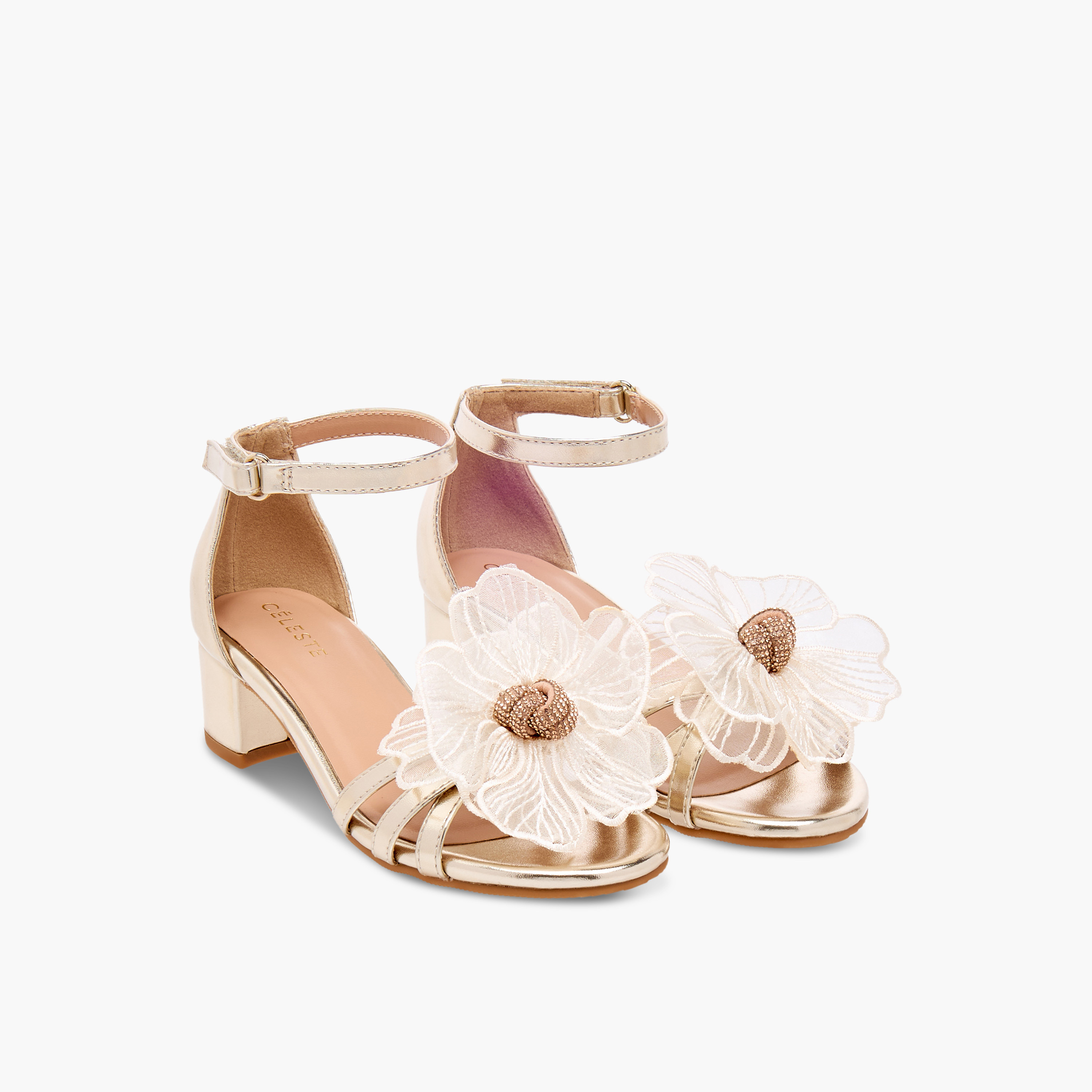 Celeste Girls' Flower Applique Sandals with Block Heels-girls-shoes-sandals-image-1